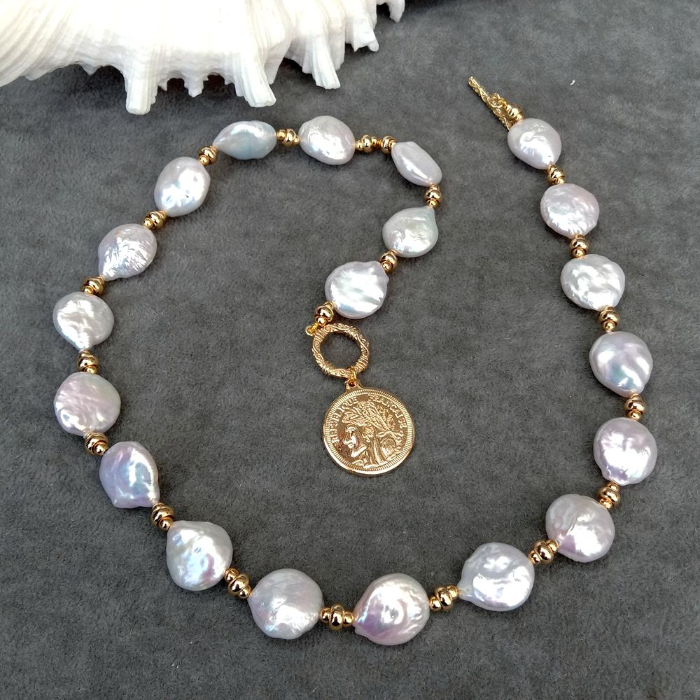 Baroque Pearl Pendant Necklace Gold - YYGEM Dây chuyền ngọc trai nước