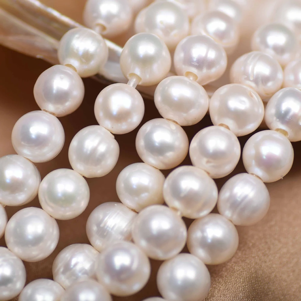 Natural Freshwater Pearl Strand Loose Beads - 10-11mm 4A Large White Round Freshwater