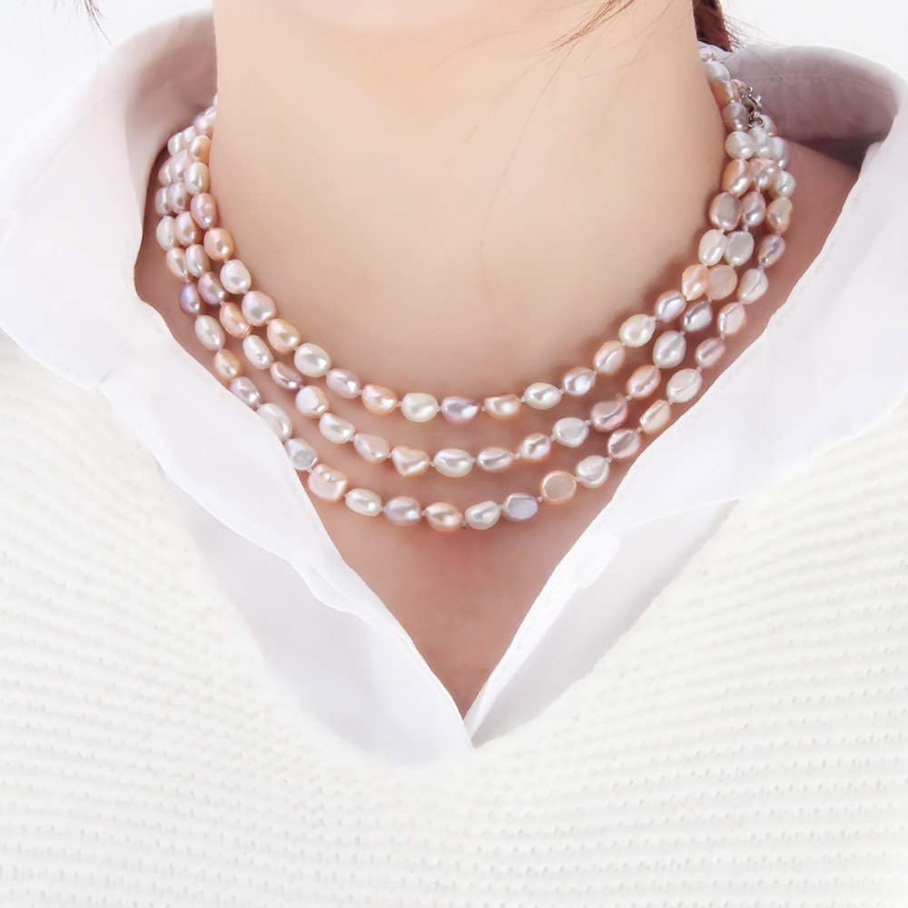 Freshwater Cultured Pearl Necklace 8-9Mm - 8-9mm Baroque Multicolor Freshwater Cultured Pearl