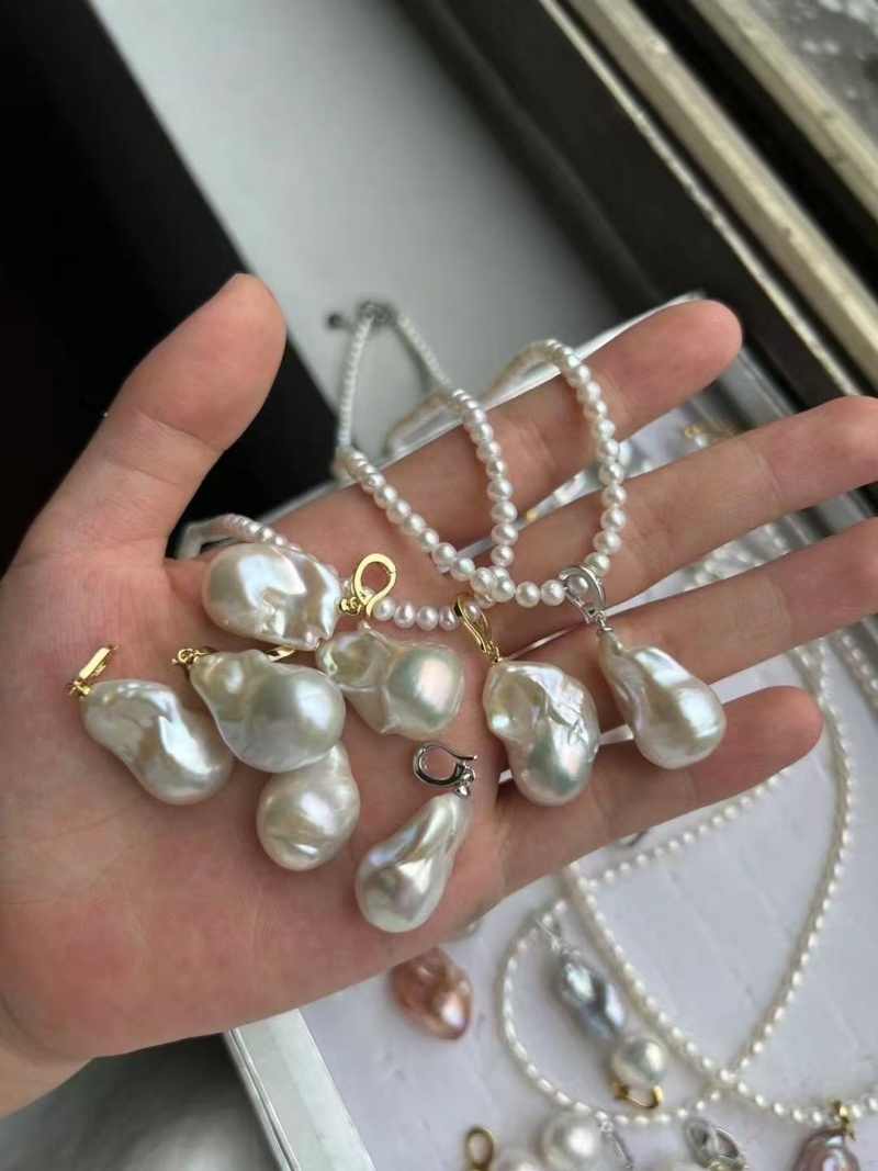 Silver Bead Clasps For Pearl Necklace - 100% Natural Freshwater Big Baroque Handmade