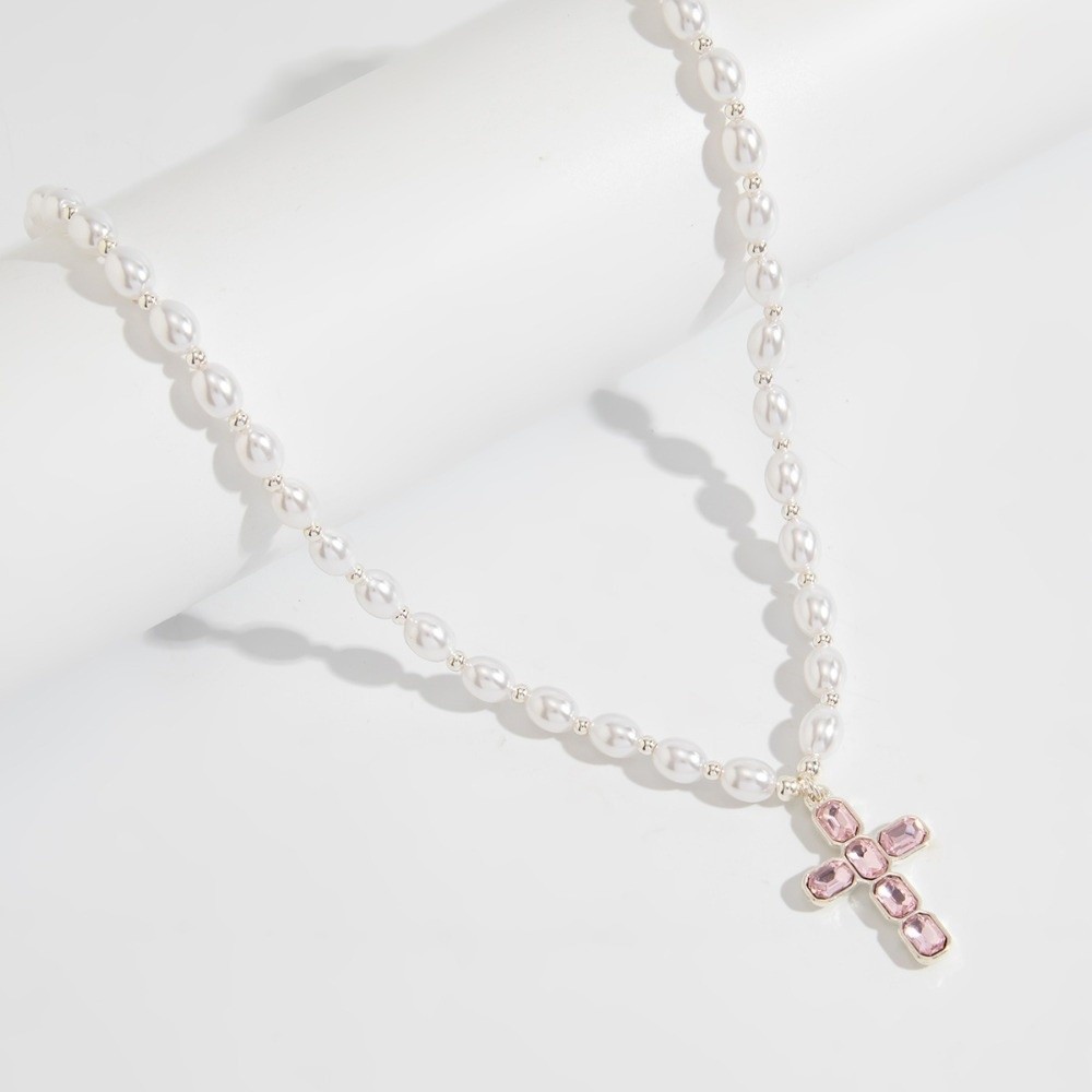 Silver Bead Clasps For Pearl Necklace - Fashion Cross Pendant Pendant Blue Crystal