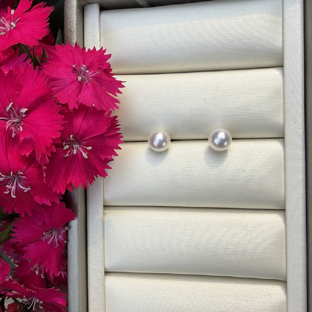 Akoya Pearl Stud Earrings Sterling Silver - Natural white akoyaAAAA8-9mm pearl 925s pure