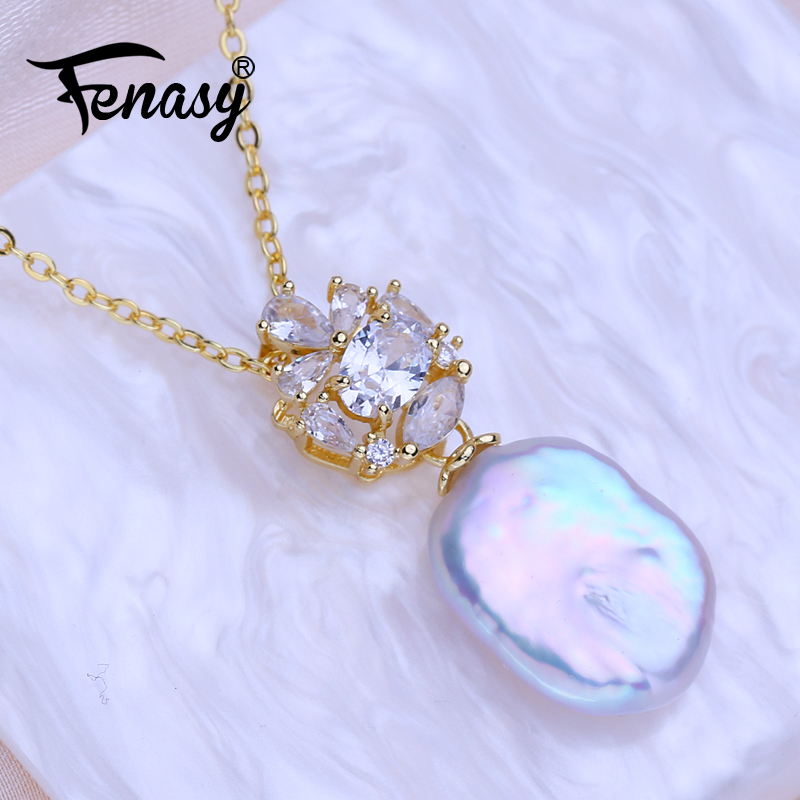 Baroque Pearl Pendant Necklace Gold - FENASY Natural Freshwater Big Baroque Pearl