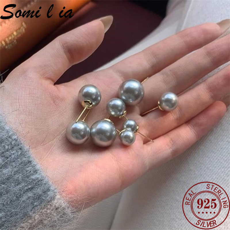 Akoya Pearl Stud Earrings Sterling Silver - SOMILIA 925 Sterling Silver Freshwater Gray