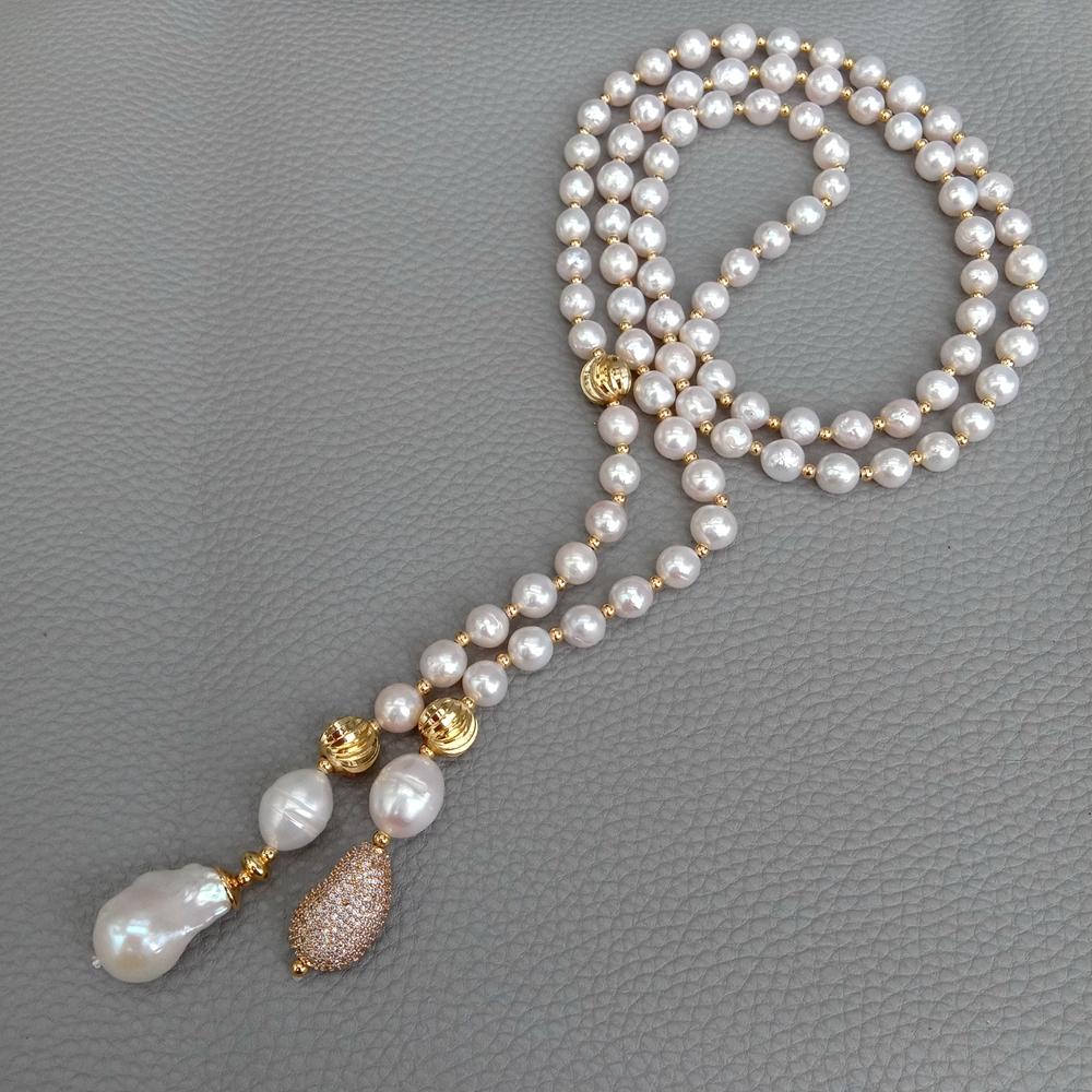 Freshwater Cultured Pearl Necklace 8-9Mm - KKGEM, hạt ngọc trai Keshi trắng