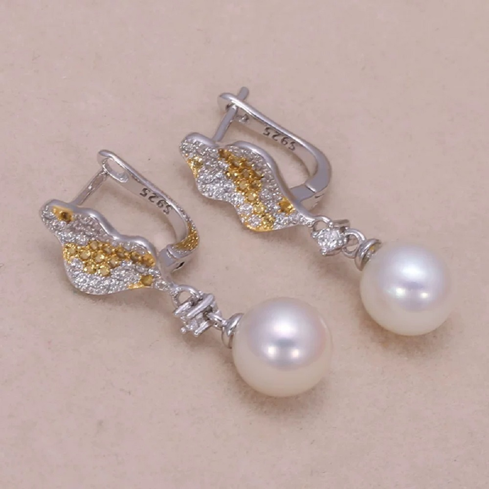Akoya Pearl Stud Earrings Sterling Silver - Natural Pearl AAAA8-9mm White Pearl Earnail