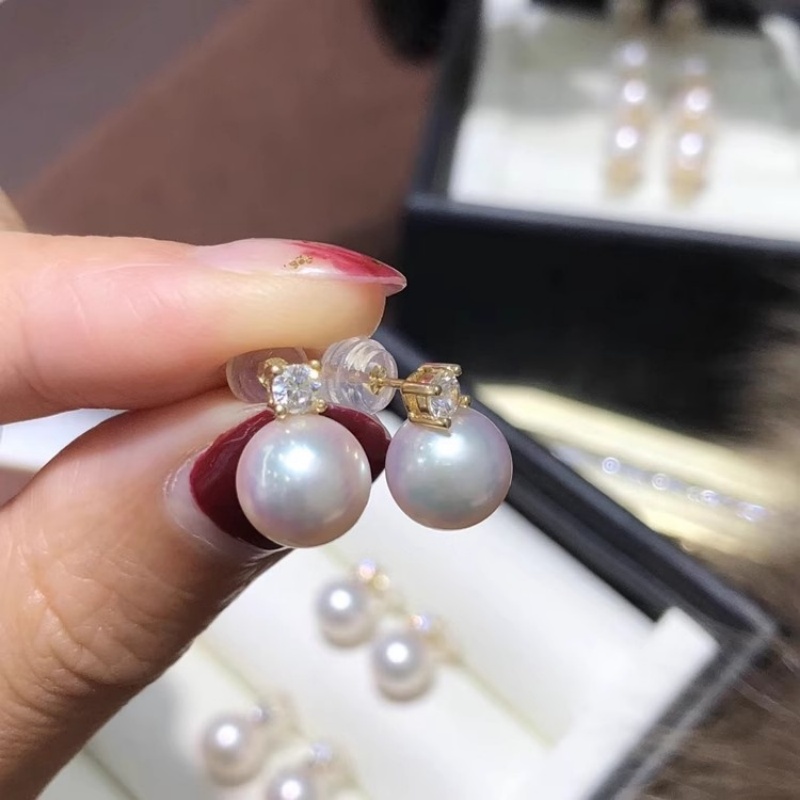 Gorgeous AAAA+ 8-9 mm Japanese - đánh giá và giá Akoya Pearl Stud Earrings Sterling Silver