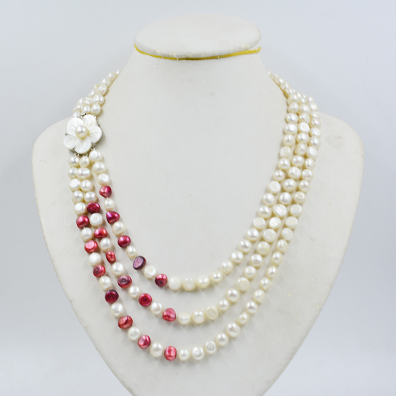 3row 8-9MM natural cultured fr - đánh giá và giá Freshwater Cultured Pearl Necklace 8-9Mm