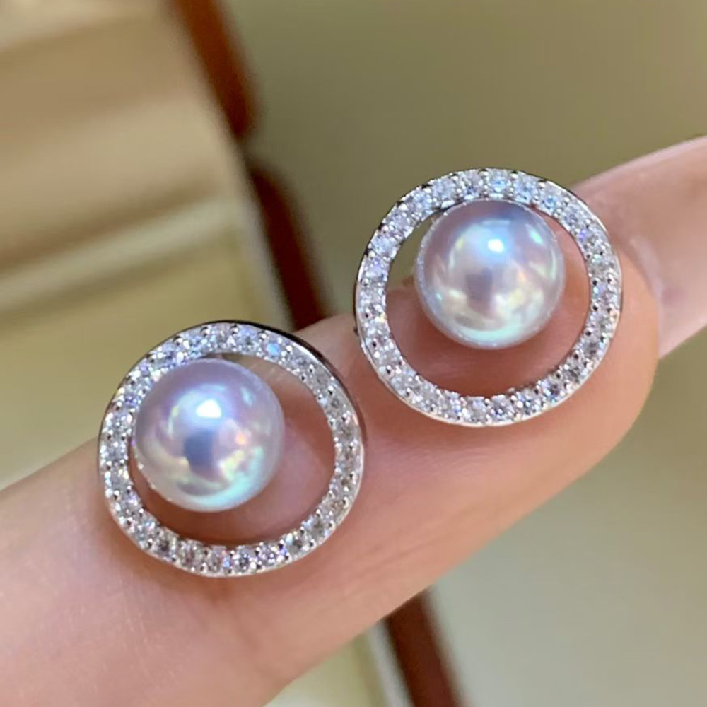 5-6mm Silver Blue Natural Japa - đánh giá và giá Akoya Pearl Stud Earrings Sterling Silver