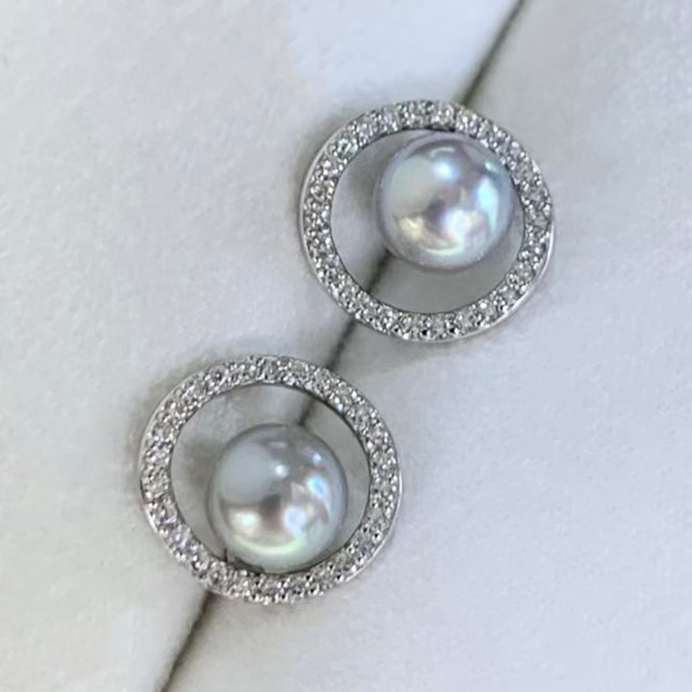 5-6mm Silver Blue Natural Japa - đánh giá và giá Akoya Pearl Stud Earrings Sterling Silver