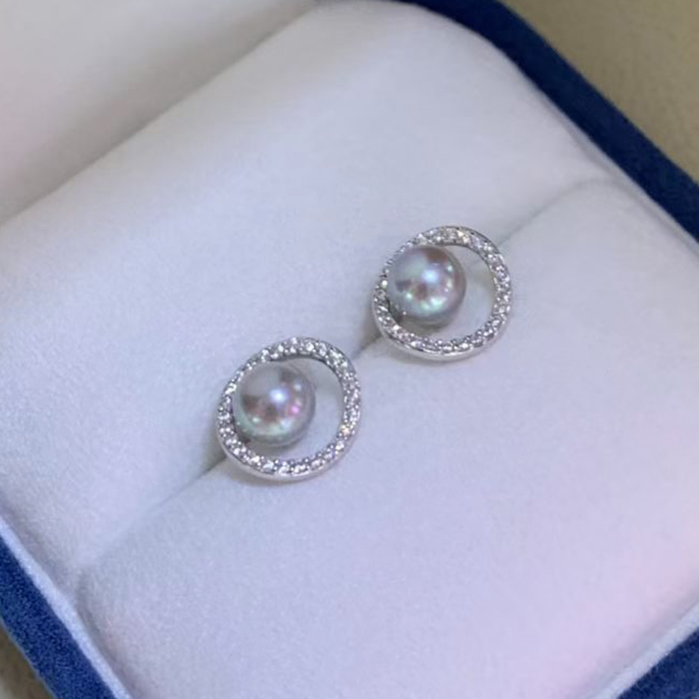 5-6mm Silver Blue Natural Japa - đánh giá và giá Akoya Pearl Stud Earrings Sterling Silver