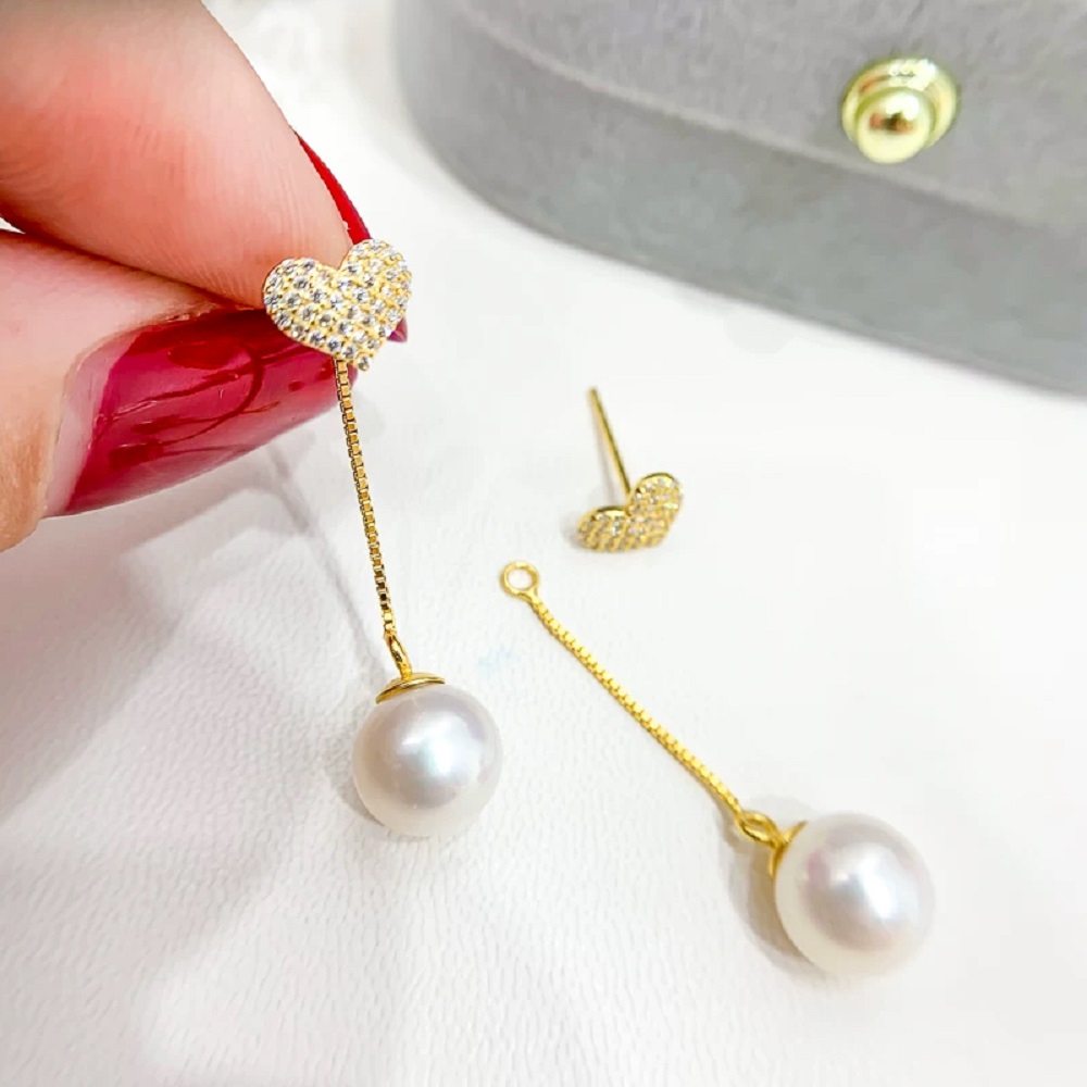 Split two-piece AAAA8-9mm fash - đánh giá và giá Akoya Pearl Stud Earrings Sterling Silver