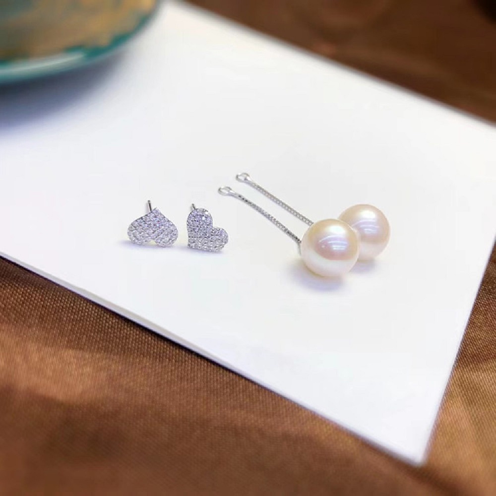 Split two-piece AAAA8-9mm fash - đánh giá và giá Akoya Pearl Stud Earrings Sterling Silver