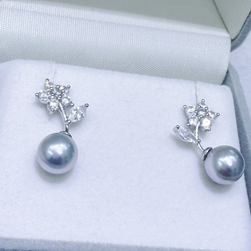 8‑9mm Natural Seawater Akoya S - đánh giá và giá Akoya Pearl Stud Earrings Sterling Silver