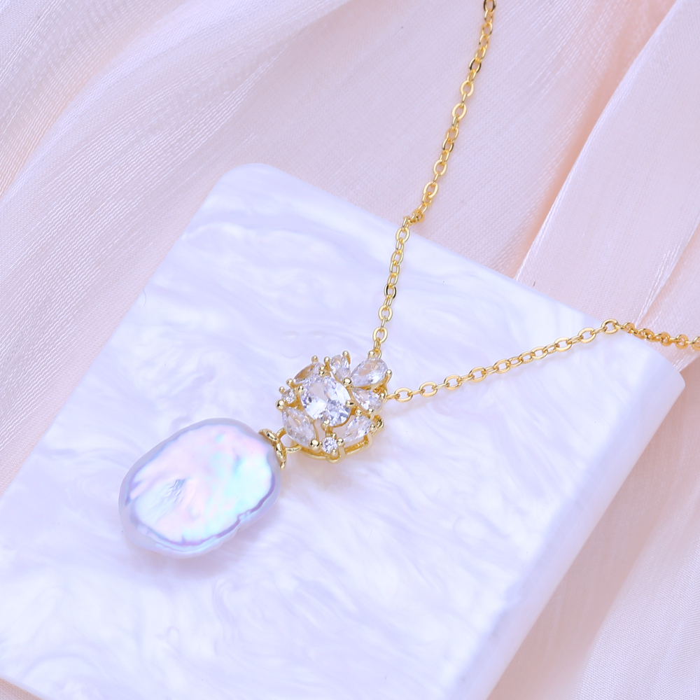 FENASY Natural Freshwater Big  - đánh giá và giá Baroque Pearl Pendant Necklace Gold