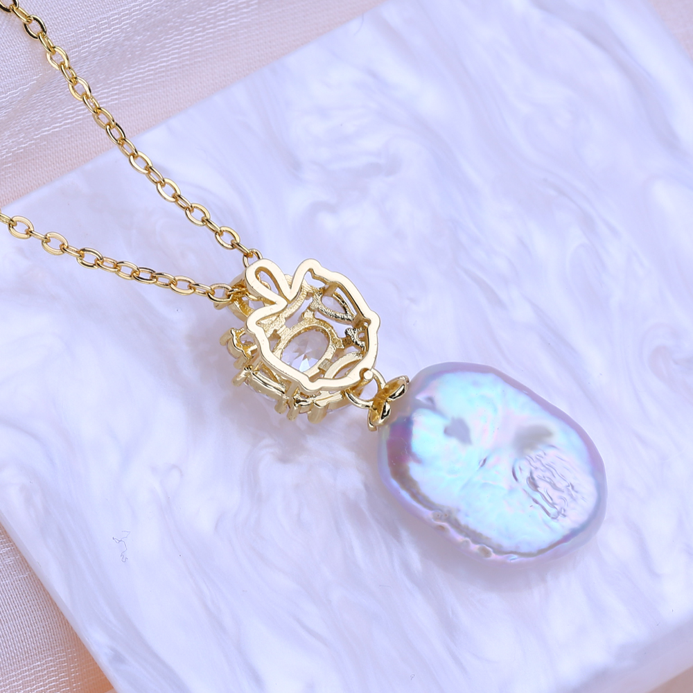 FENASY Natural Freshwater Big  - đánh giá và giá Baroque Pearl Pendant Necklace Gold