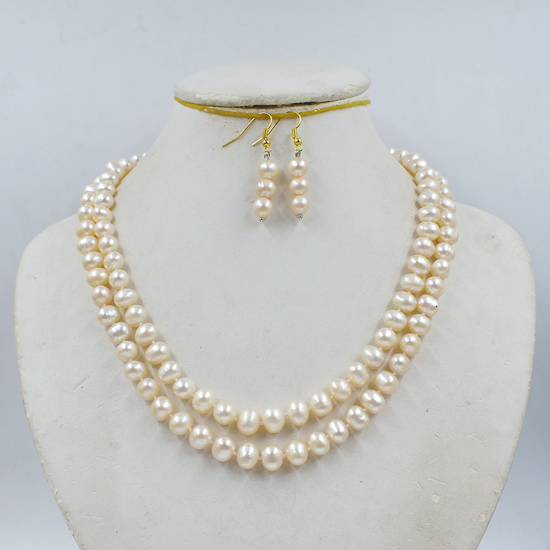 2-row 8-9MM natural pink cultu - đánh giá và giá Freshwater Cultured Pearl Necklace 8-9Mm