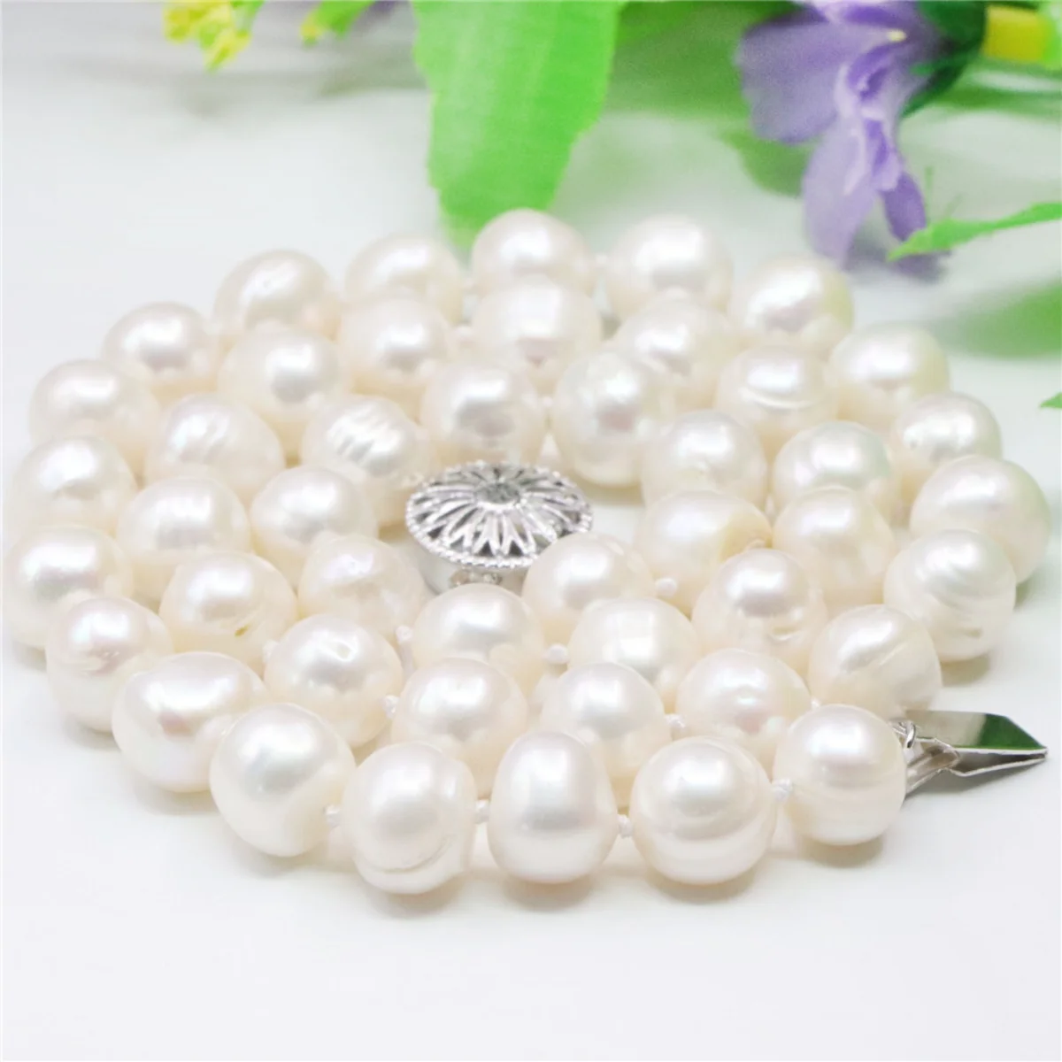 7-8/8-9mm Near Round White Ako - đánh giá và giá Freshwater Cultured Pearl Necklace 8-9Mm